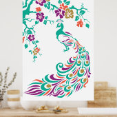 Colorful peace ock and cherry blossom poster (Keuken)