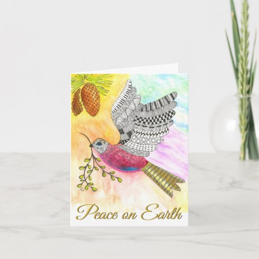 Colorful Peace on Earth Dove-kerstkaart Feestdagen Kaart (Voorkant)