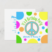 Colorful Peace Sign: Birthday Party Invitations Kaart (Voorkant / Achterkant)