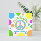 Colorful Peace Sign: Birthday Party Invitations Kaart (Staand voorkant)