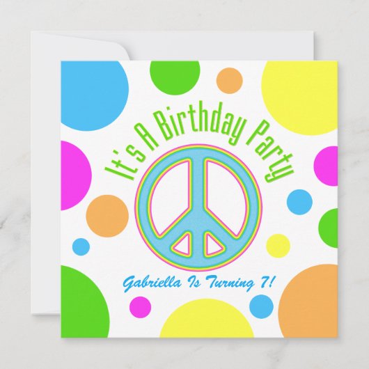 Colorful Peace Sign: Birthday Party Invitations Kaart (Voorkant)