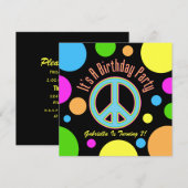Colorful Peace Sign: Birthday Party Invitations Kaart (Voorkant / Achterkant)