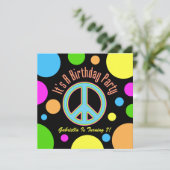 Colorful Peace Sign: Birthday Party Invitations Kaart (Staand voorkant)