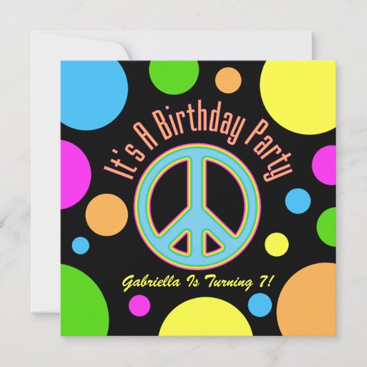 Colorful Peace Sign: Birthday Party Invitations Kaart (Voorkant)