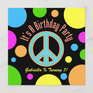 Colorful Peace Sign: Birthday Party Invitations Kaart