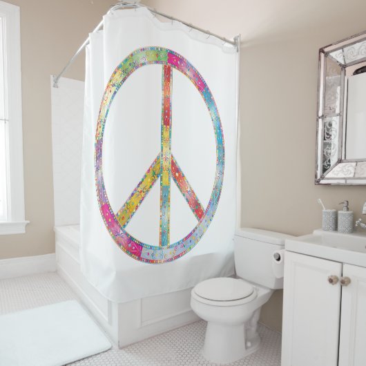 Colorful Peace Sign Douchegordijn (In situ)