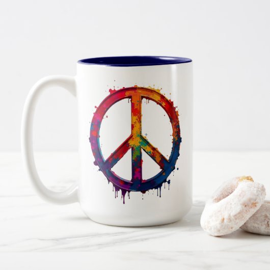 Colorful peace sign mug tweekleurige koffiemok (Met donut)