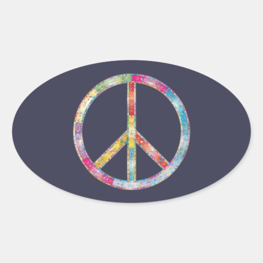 Colorful Peace Sign Ovale Sticker (Voorkant)
