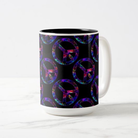 Colorful Peace Sign Pattern-Mok Tweekleurige Koffiemok (Voorkant rechts)