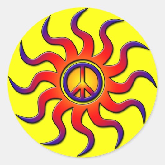 COLORFUL PEACE SUN RONDE STICKER (Voorkant)