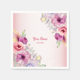 Colorful Peach Floral Golden Watercolor Wedding Servet