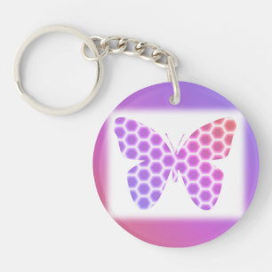 Colorful Peach roze Paars Geometric Butterfly Art Sleutelhanger