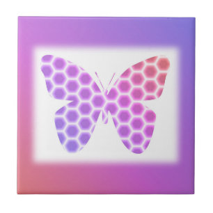 Colorful Peach roze Paars Geometric Butterfly Art Tegeltje
