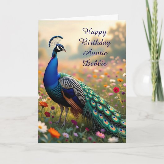 Colorful Peacock Aunt's Personalized Birthday Kaart (Voorkant)