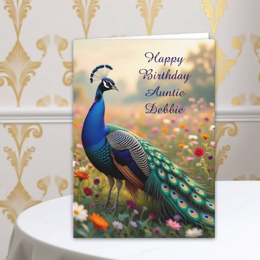 Colorful Peacock Aunt's Personalized Birthday Kaart