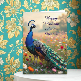 Colorful Peacock Aunt's Personalized Birthday Kaart
