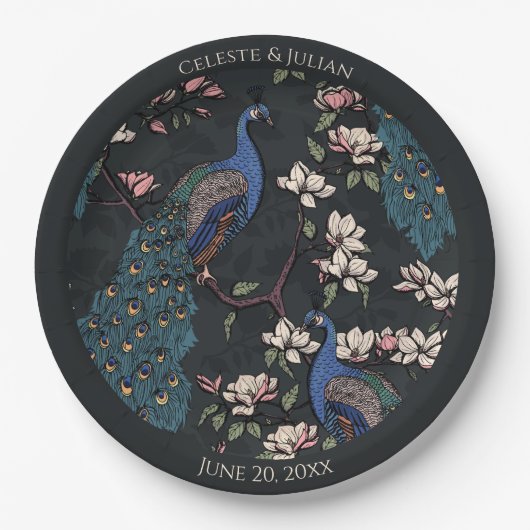 Colorful Peacock Black Papieren Bordje (Voorkant)