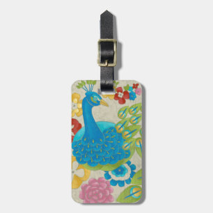 Colorful Peacock en Flowers Bagagelabel