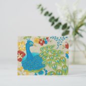 Colorful Peacock en Flowers Briefkaart (Staand voorkant)