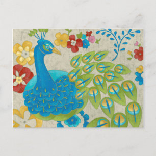 Colorful Peacock en Flowers Briefkaart