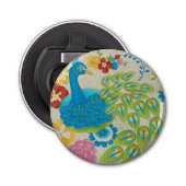Colorful Peacock en Flowers Button Flesopener (Voorkant)