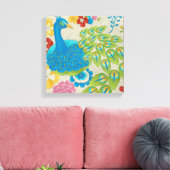 Colorful Peacock en Flowers Canvas Afdruk (Insitu (Woonkamer))