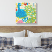 Colorful Peacock en Flowers Canvas Afdruk (Insitu (Slaapkamer))