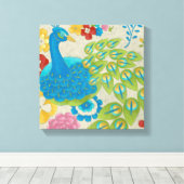 Colorful Peacock en Flowers Canvas Afdruk (Insitu (Houten vloer))