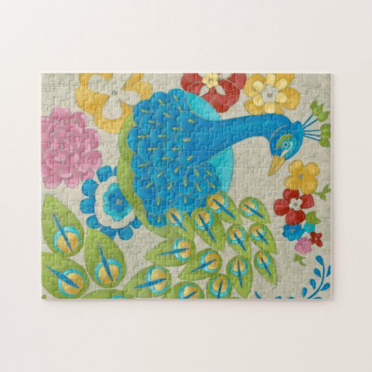 Colorful Peacock en Flowers Legpuzzel (Horizontaal)