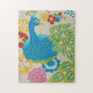 Colorful Peacock en Flowers Legpuzzel
