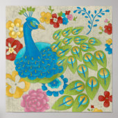 Colorful Peacock en Flowers Poster (Voorkant)