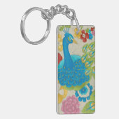 Colorful Peacock en Flowers Sleutelhanger (Voorkant Links)