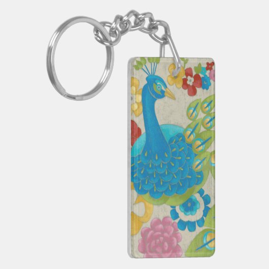 Colorful Peacock en Flowers Sleutelhanger (Voorkant Links)