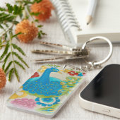 Colorful Peacock en Flowers Sleutelhanger (Voorkant Rechts)