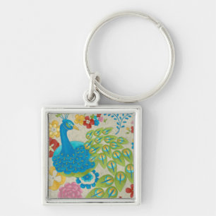 Colorful Peacock en Flowers Sleutelhanger