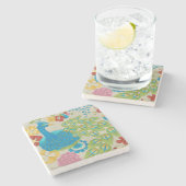 Colorful Peacock en Flowers Stenen Onderzetter (Zijkant)