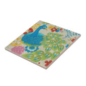 Colorful Peacock en Flowers Tegeltje (Zijkant)