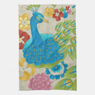 Colorful Peacock en Flowers Theedoek