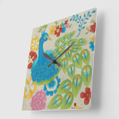 Colorful Peacock en Flowers Vierkante Klok (Hoek)