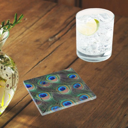 Colorful Peacock Feather Eyespot Pattern Glazen Onderzetter