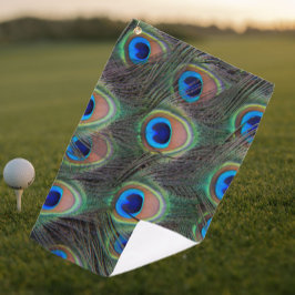 Colorful Peacock Feather Eyespot Pattern Golfhanddoek