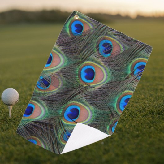 Colorful Peacock Feather Eyespot Pattern Golfhanddoek