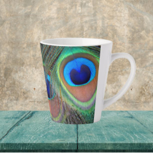 Colorful Peacock Feather Eyespot Pattern Latte Mok