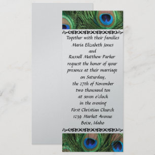 Colorful Peacock Feather Wedding Invitation Kaart