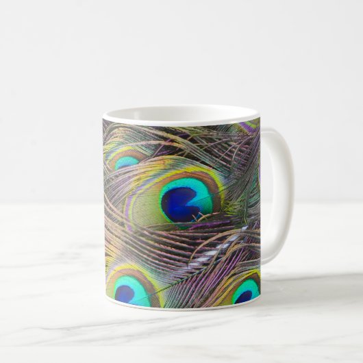 Colorful Peacock Feathers Design Coffee Mok Cup (Voorkant rechts)