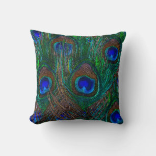 Colorful Peacock Feathers Etching Style Kussen