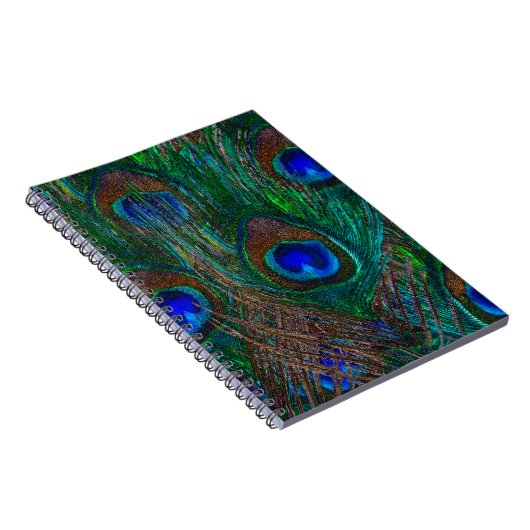 Colorful Peacock Feathers Etching Style Notitieboek (Rechterzijde)
