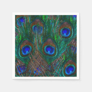 Colorful Peacock Feathers Etching Style Servet