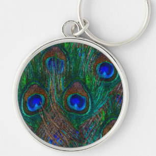 Colorful Peacock Feathers Etching Style Sleutelhanger