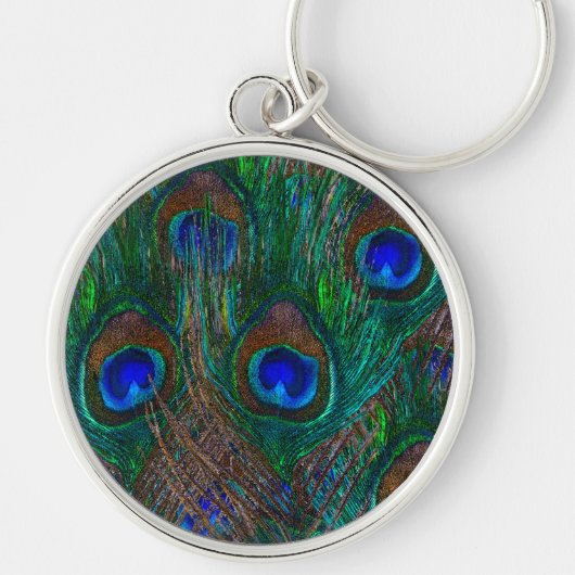 Colorful Peacock Feathers Etching Style Sleutelhanger (Voorkant)